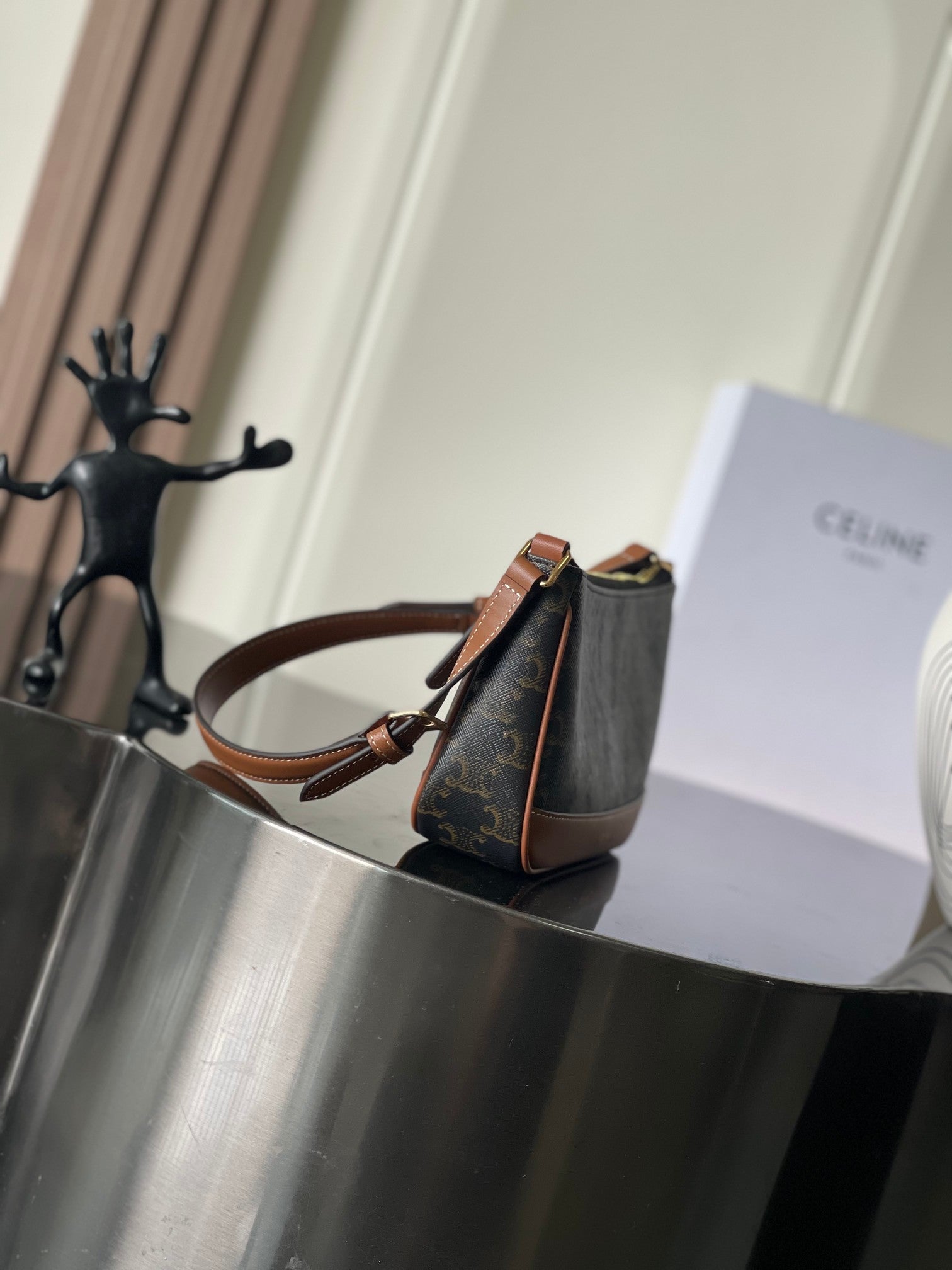 Celine Shoulder Bag In Triomphe Canvas And Calfskin