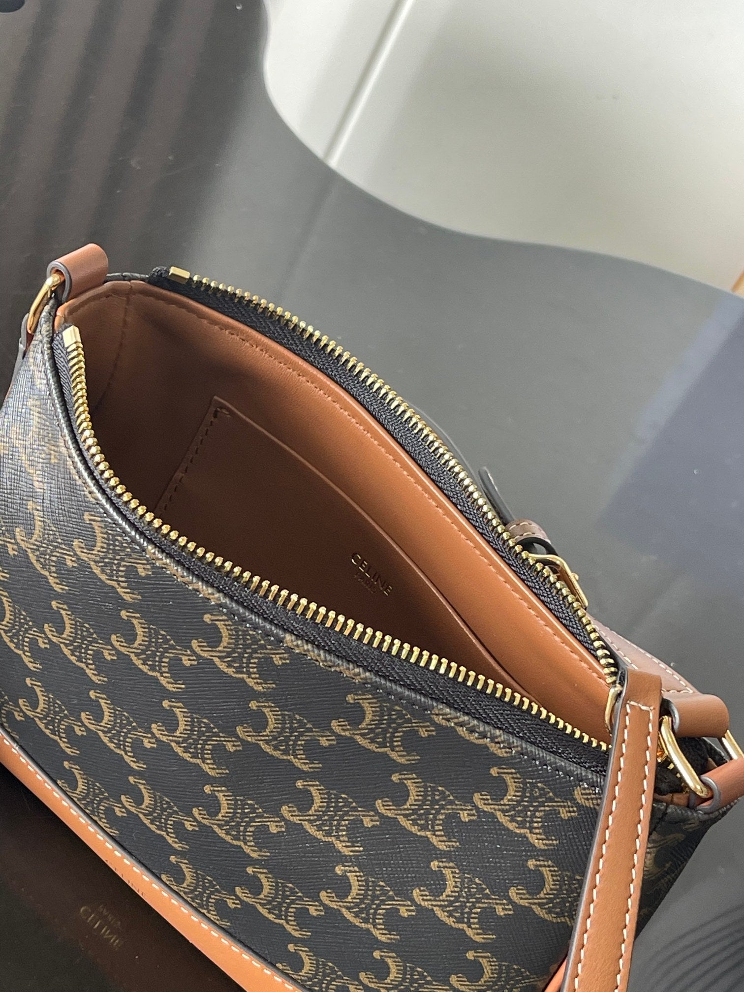 Celine Shoulder Bag In Triomphe Canvas And Calfskin